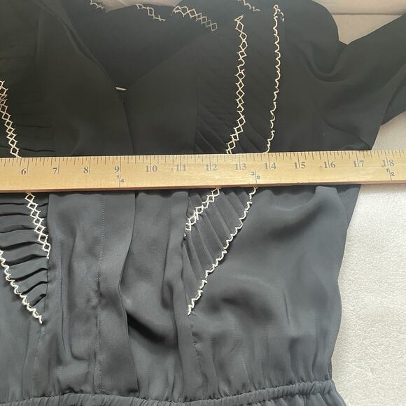 Vintage 70s Bonne Femme Paris Dress Junior 7 Black Ruffle Whimsigoth Sheer Fairy - Picture 6 of 11